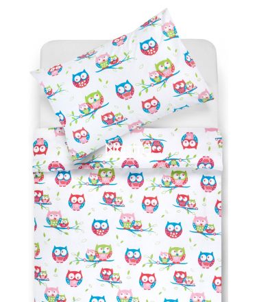 Children bedding set OWLS FAMILY 10-0074-PINK BLUE 140x200, 50x70 cm