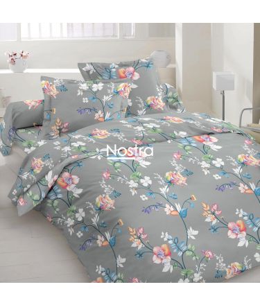 Polycotton bedding set FLOWERS 20-1780-LIGHT GREY