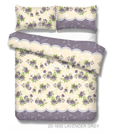 Polycotton bedding set FLOWERS 20-1630-LAVENDER GREY