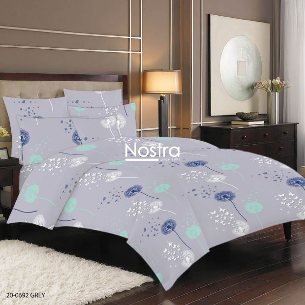 Polycotton bedding set FLOWERS 20-0692-GREY 140x200, 50x70 cm