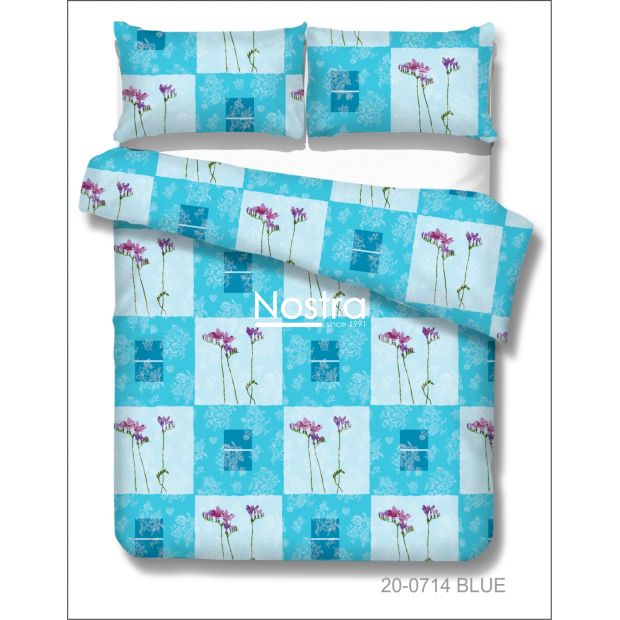 Polycotton bedding set FLOWERS 20-0714-BLUE 140x200, 50x70 cm