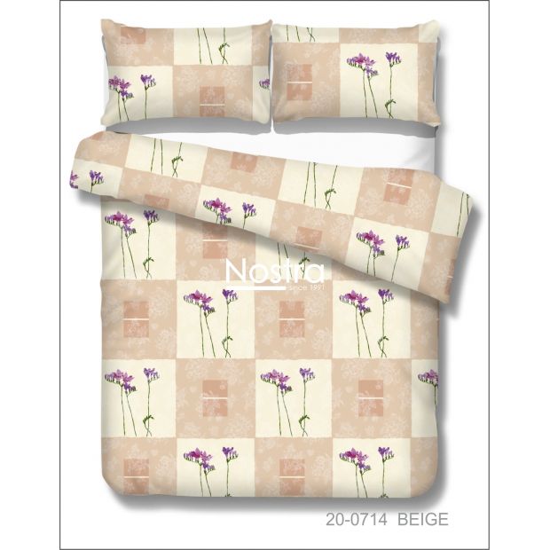 Polycotton bedding set FLOWERS 20-0714-BEIGE 140x200, 50x70 cm